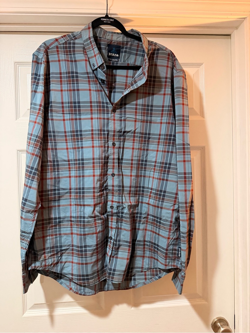 PrAna Men's Plaid Button-Up Shirt - Light Blue & Brown